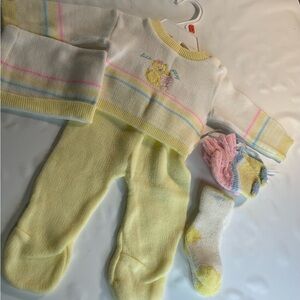 Childwise 0/6 Months vintage Yellow Kitten Outfit Knit Baby